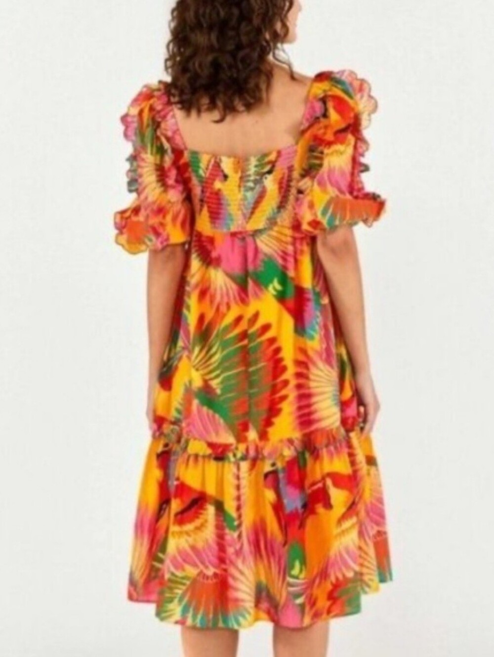 FARM RIO Colorful Toucans Scalloped Midi Dress Size Xs - Picture 2 of 6